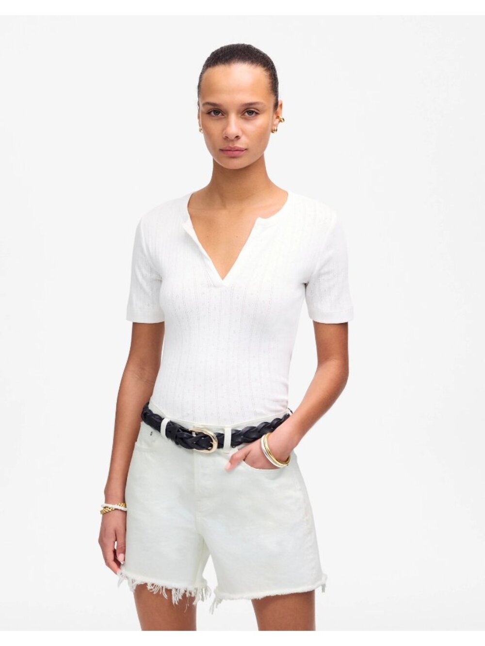 Madewell The Brynn Long Short Women’s 23 Pure White Rigid Denim Raw Hem NWT - Picture 3 of 16